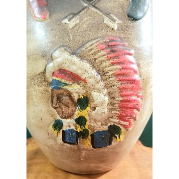 Vintage Native American-Style Navajo Wedding Jug Embossed Made in Japan 8"x5"x4" - Picture 6 of 9